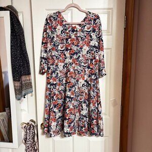 PACT ORGANIC FIT & FLARE PARTY MIDI DRESS, EUC XL